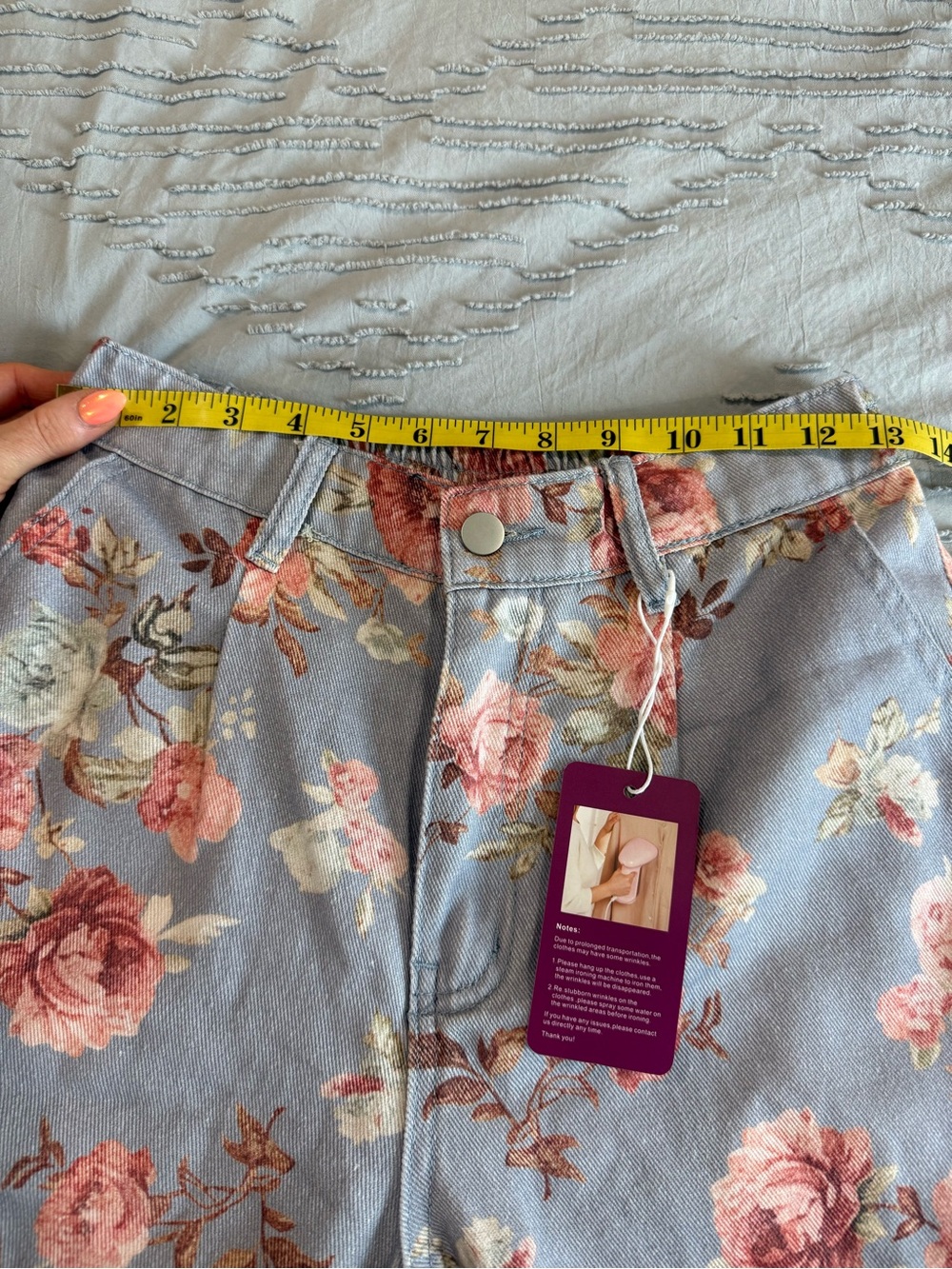 Floral Wide-Leg Crop Pants - Light Blue - Picture 13 of 15